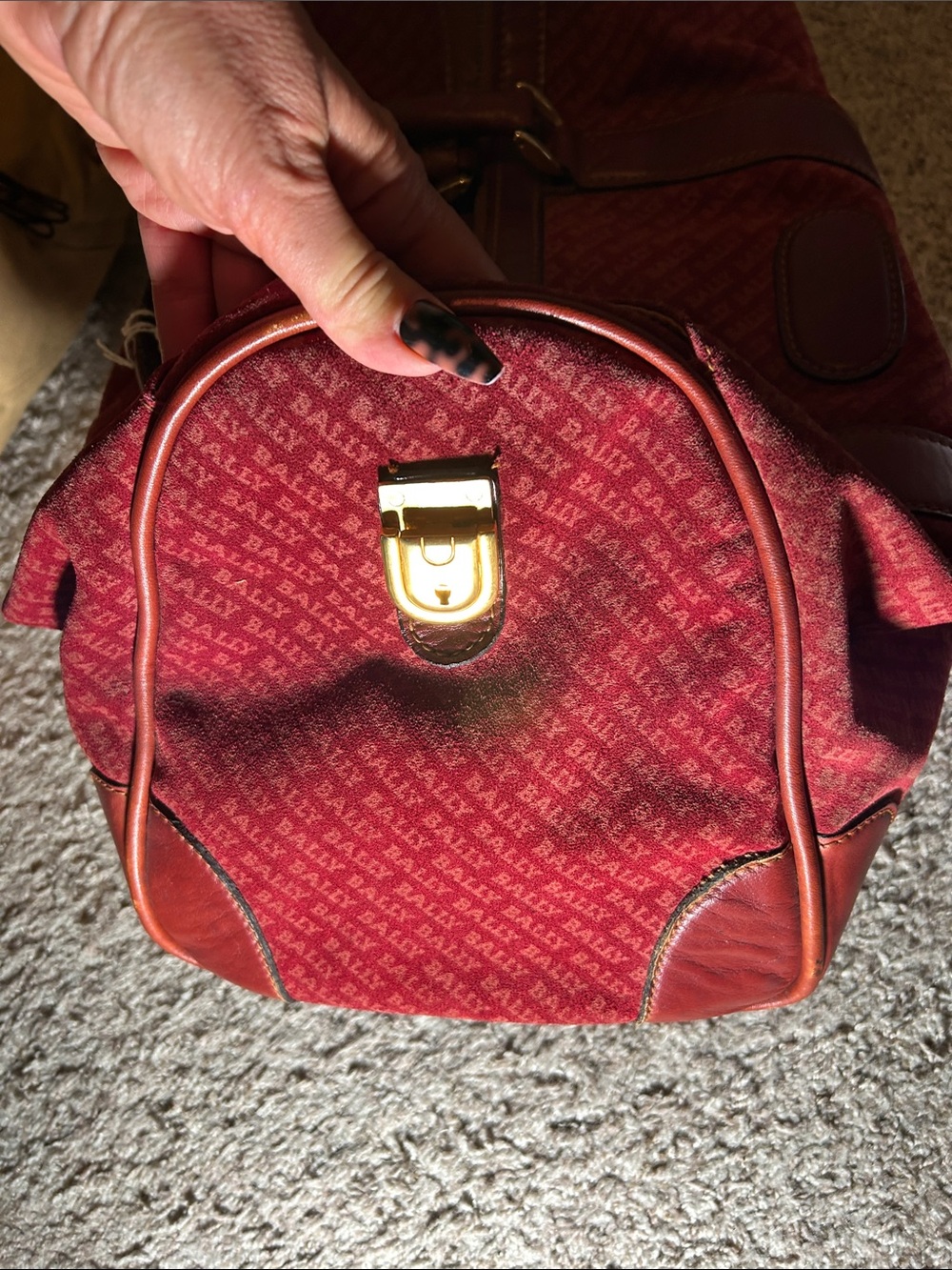 Bally Red Monogram Travel Duffel with Leather Trim - Picture 6 of 11